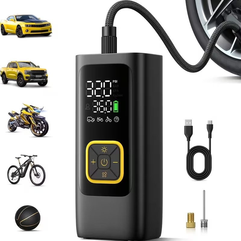 Supplier image of the digital inflator and illustrated connection accessories
